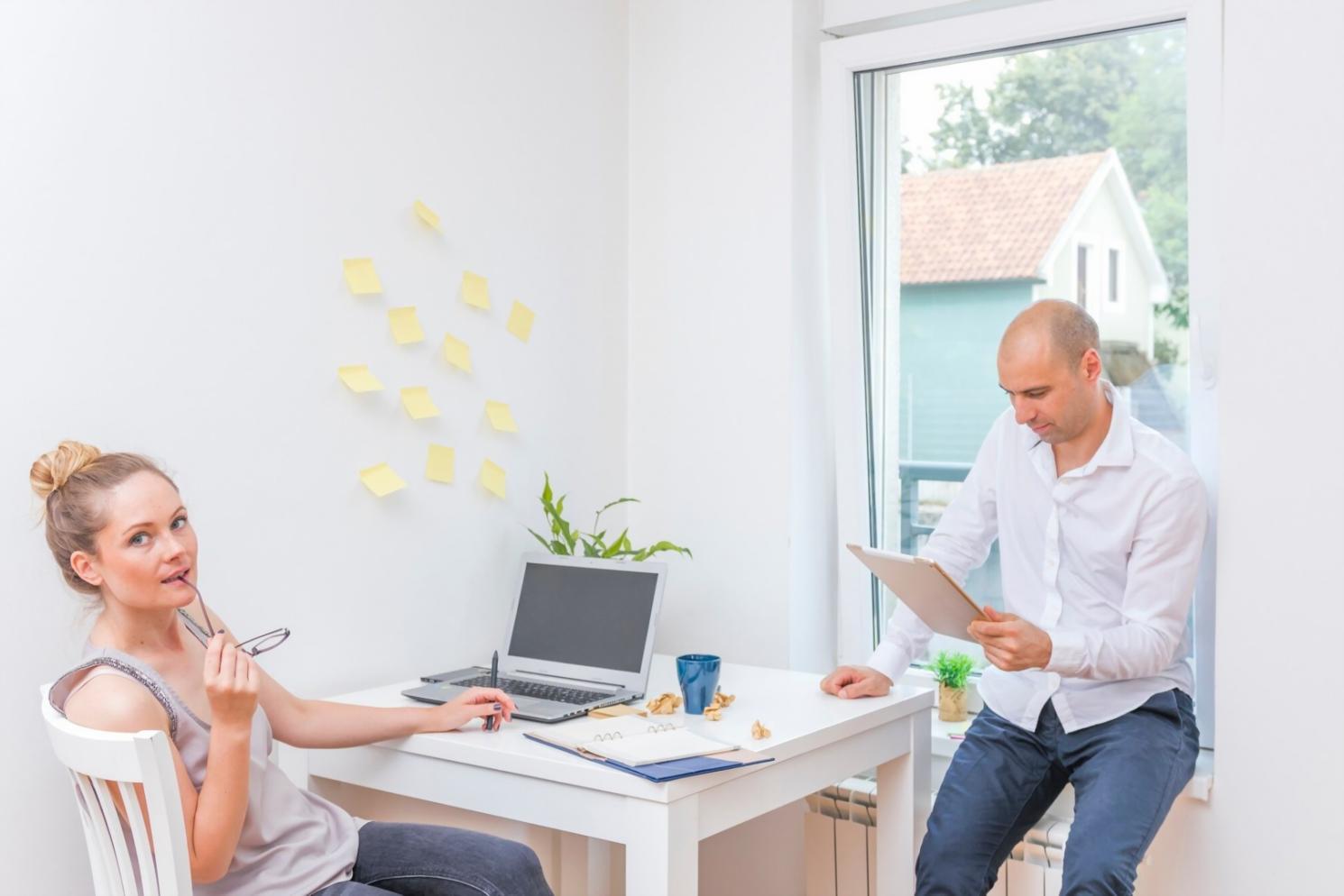 Business team reviewing financial reports and analytics dashboard